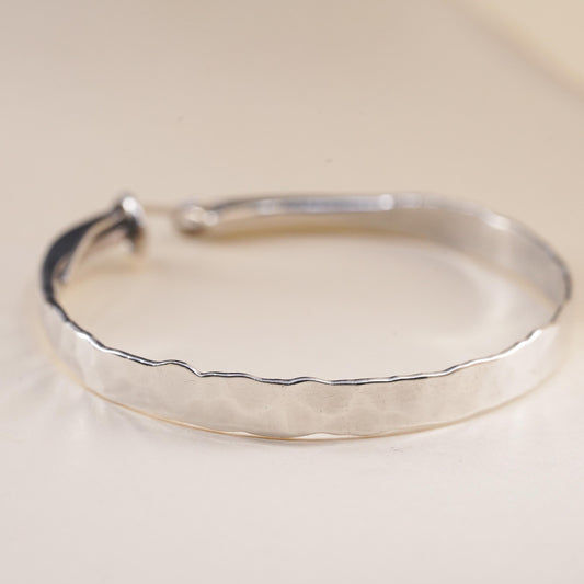 1.75", Vintage sterling silver loop single earring, flatten hammered hoop
