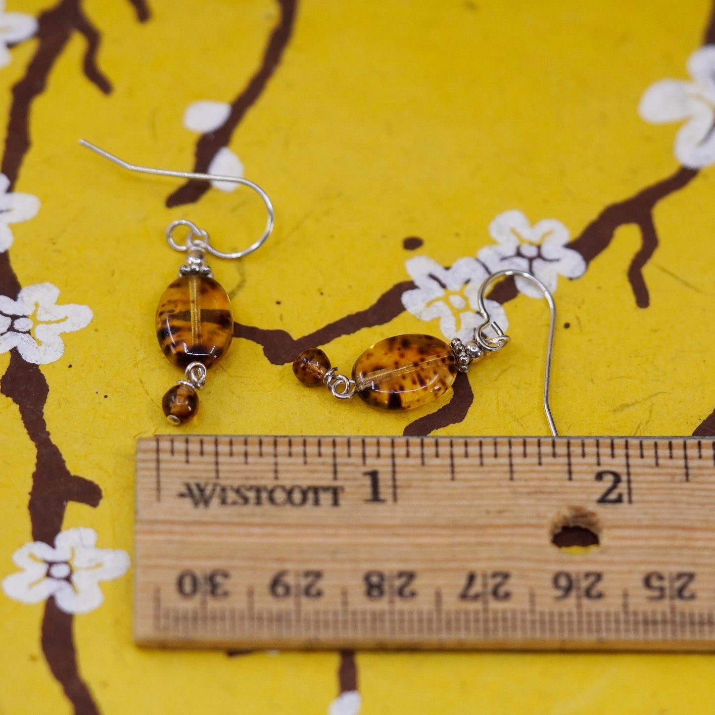 Vintage Sterling 925 silver handmade earrings with oval Amber