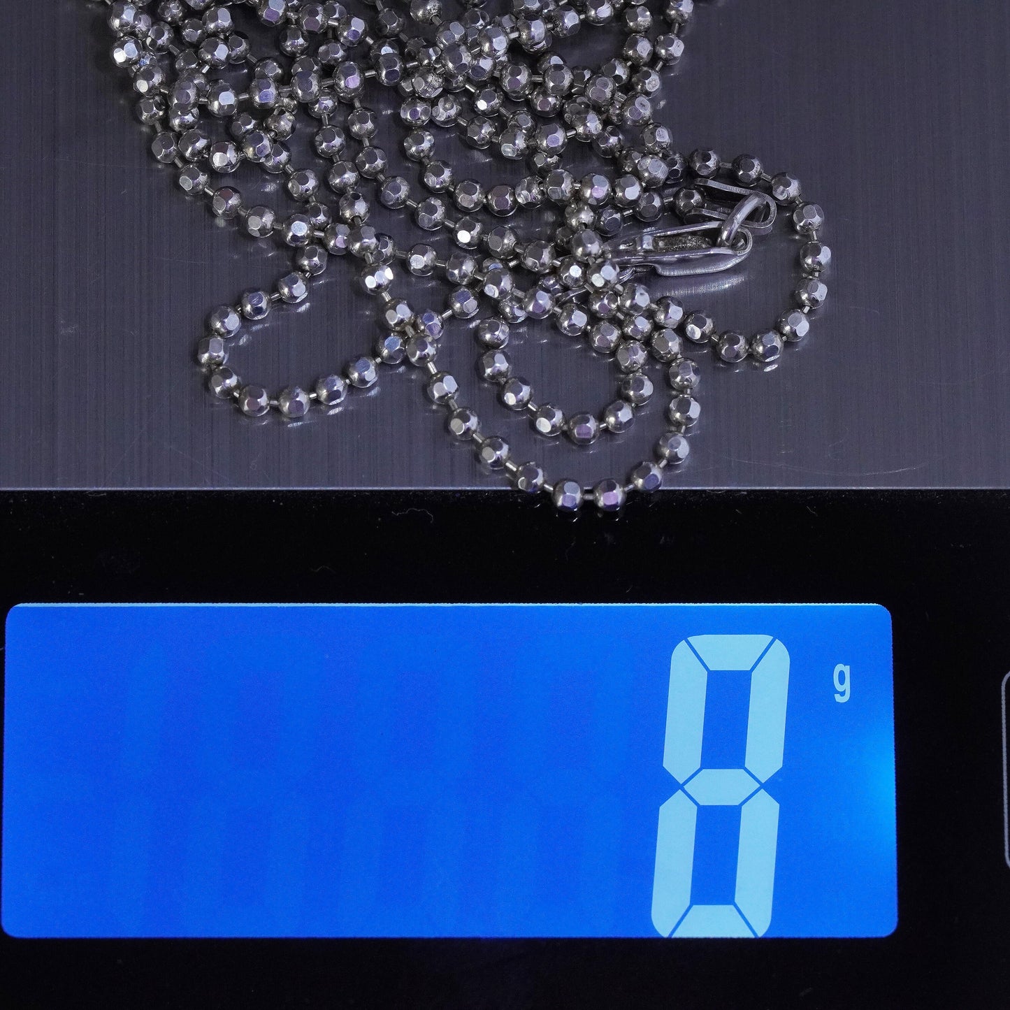 30", 1mm, Vintage sterling silver Italy 925 silver bead chain, necklace