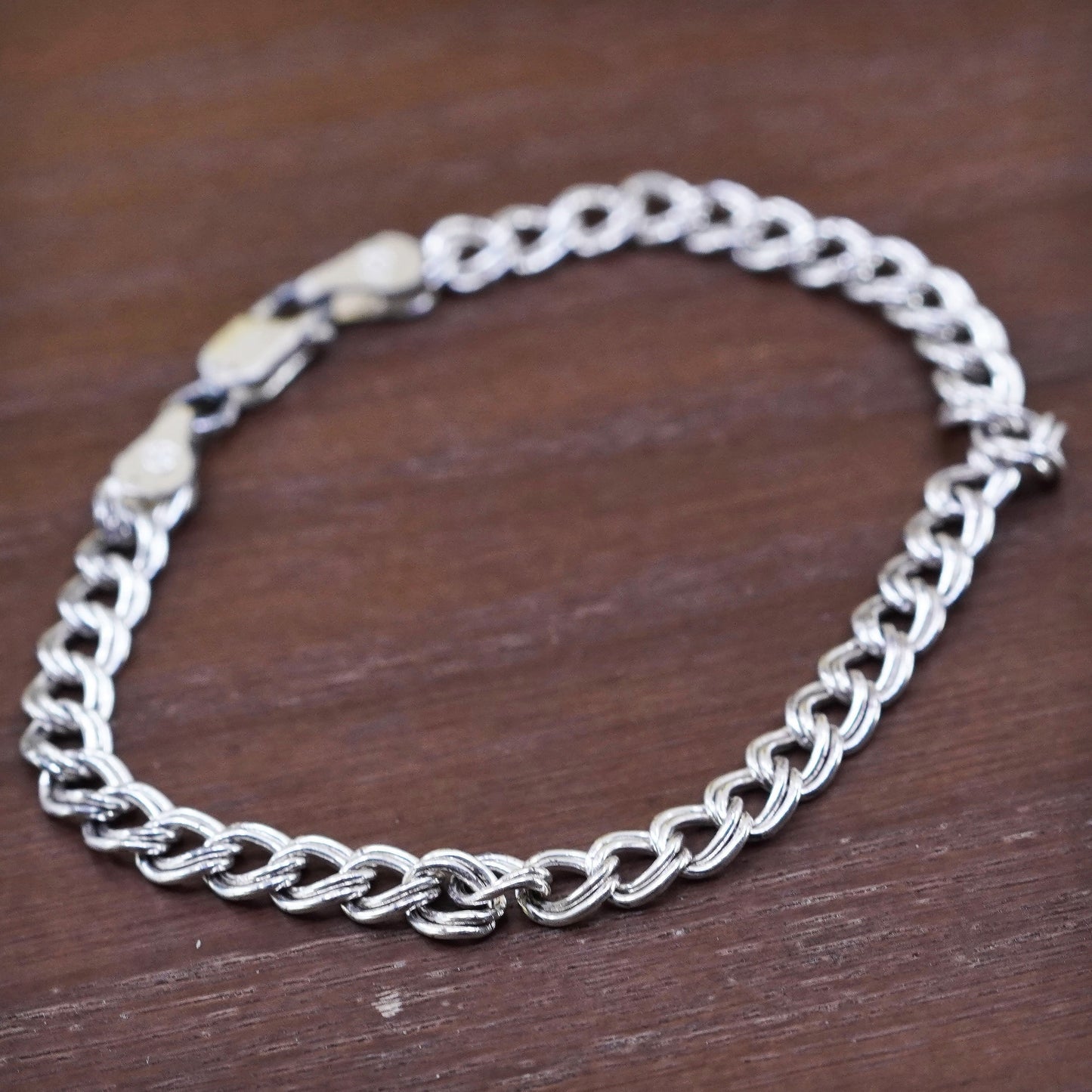 7”, 5mm, vintage Sterling silver handmade double curb bracelet, 925 charm chain