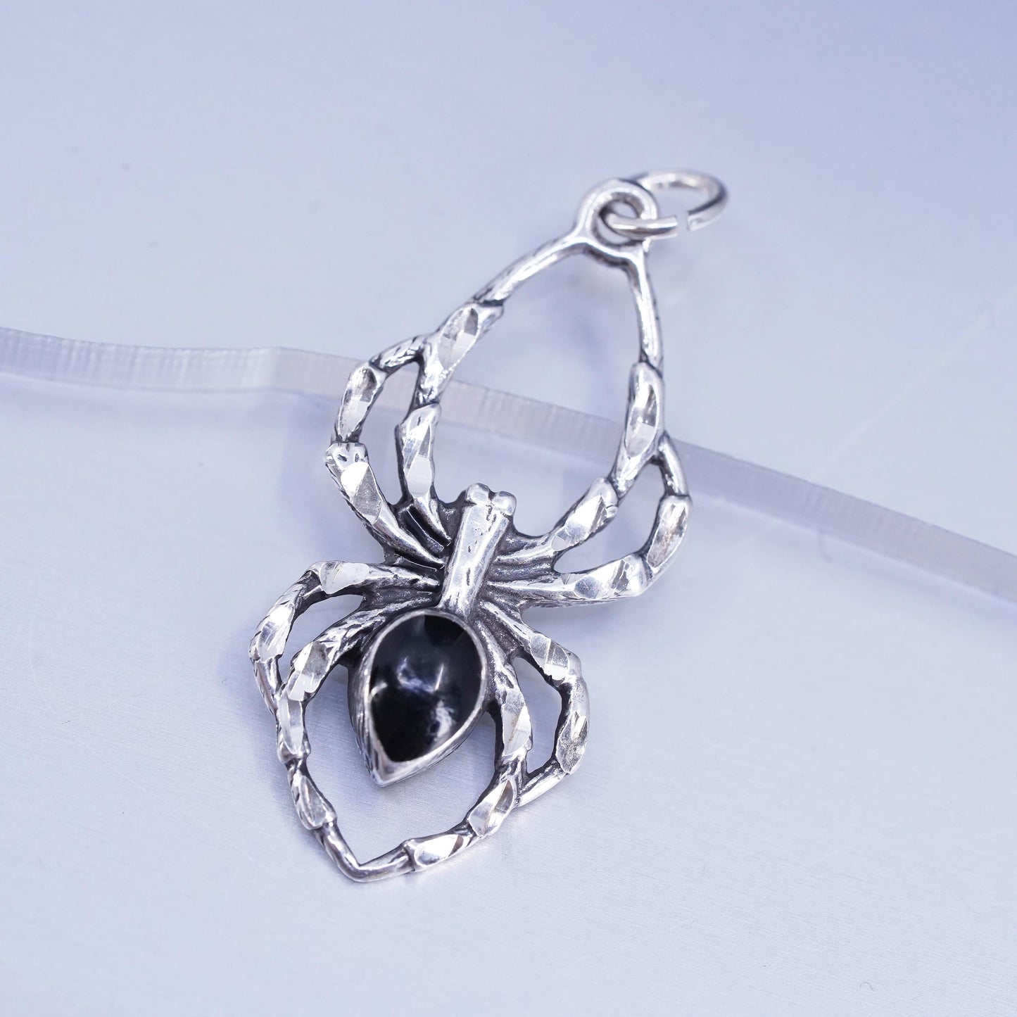 Vintage southwestern sterling 925 silver handmade spider pendant with onyx