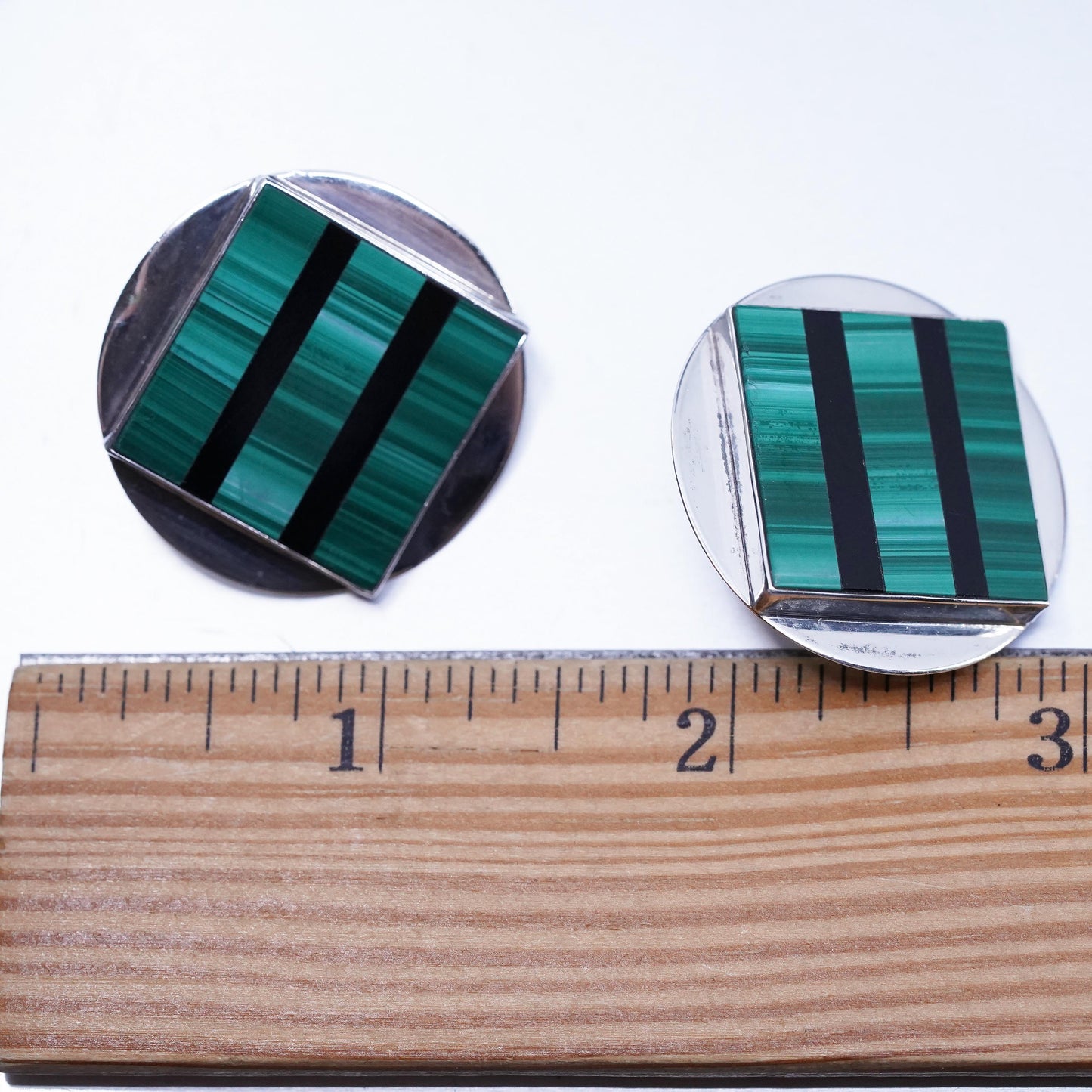 GFMW Great Falls Metal Works 925 Sterling Silver malachite onyx studs Earrings