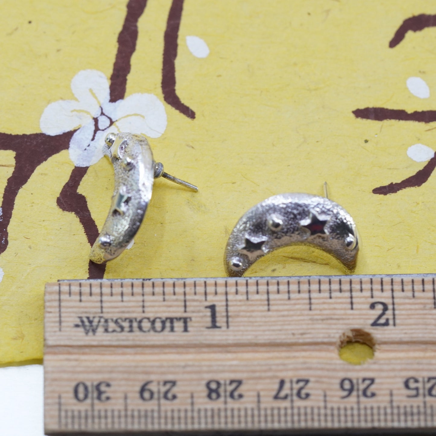 Vintage Mexico Sterling silver handmade earrings, 925 moon star studs