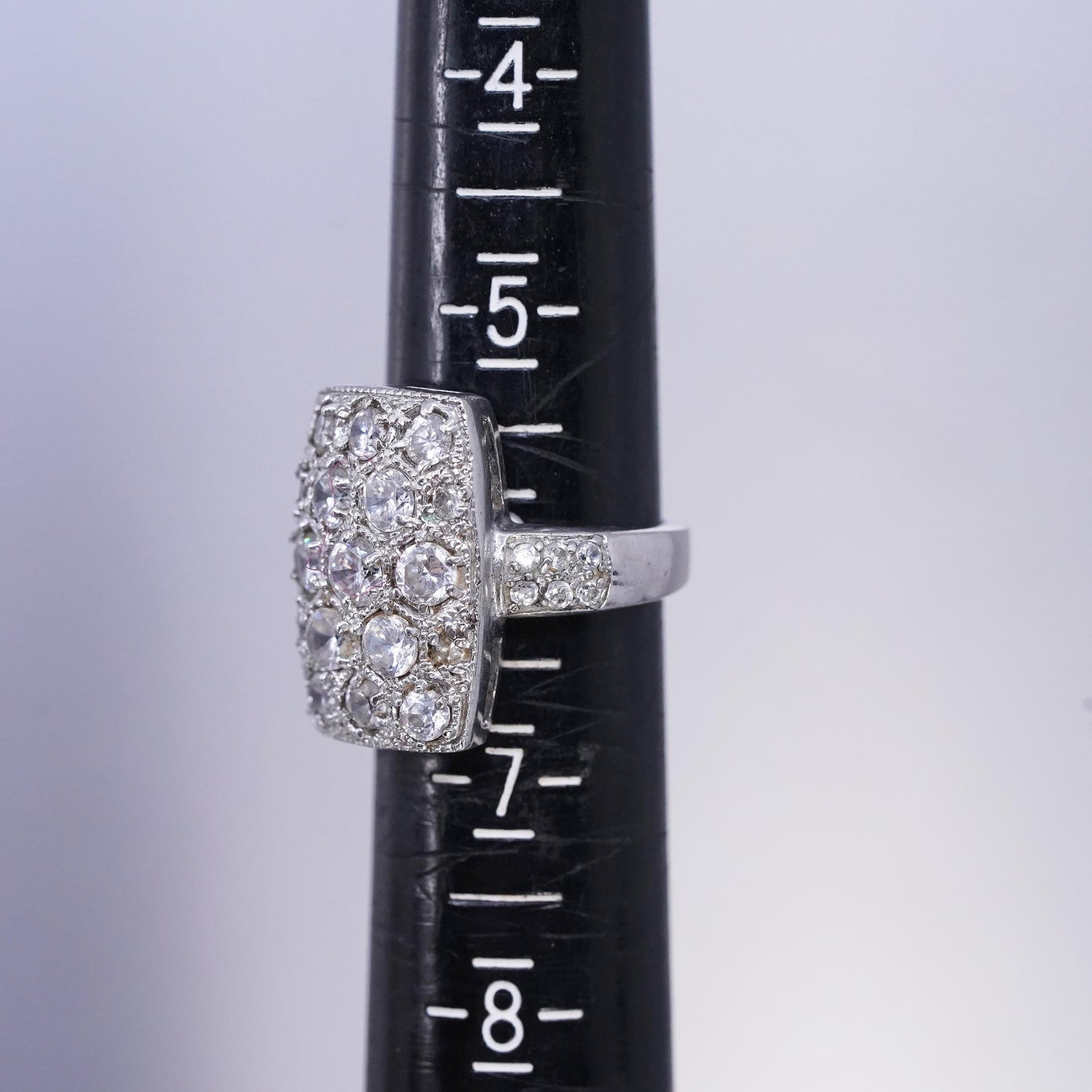 Size 6, vintage Sterling 925 silver handmade wide band ring with cluster Cz