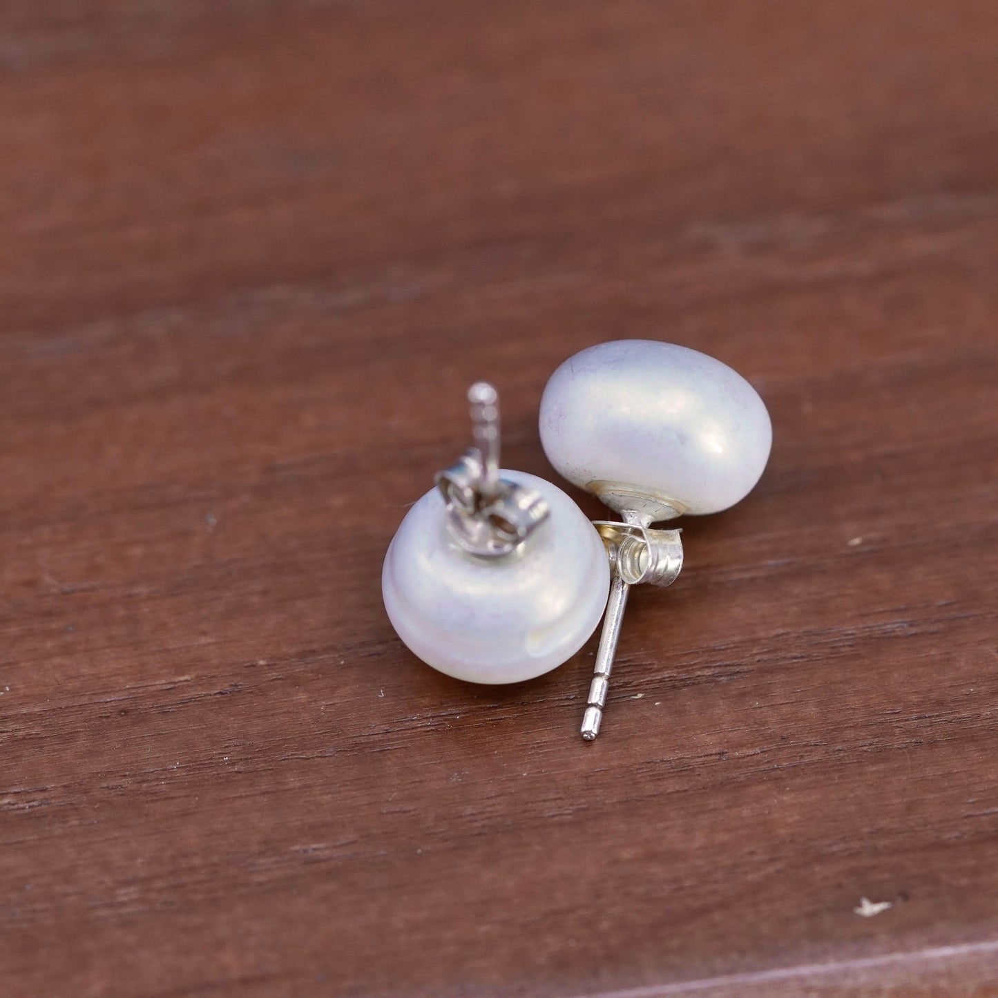 10mm, Sterling 925 silver with freshwater pearl studs earrings