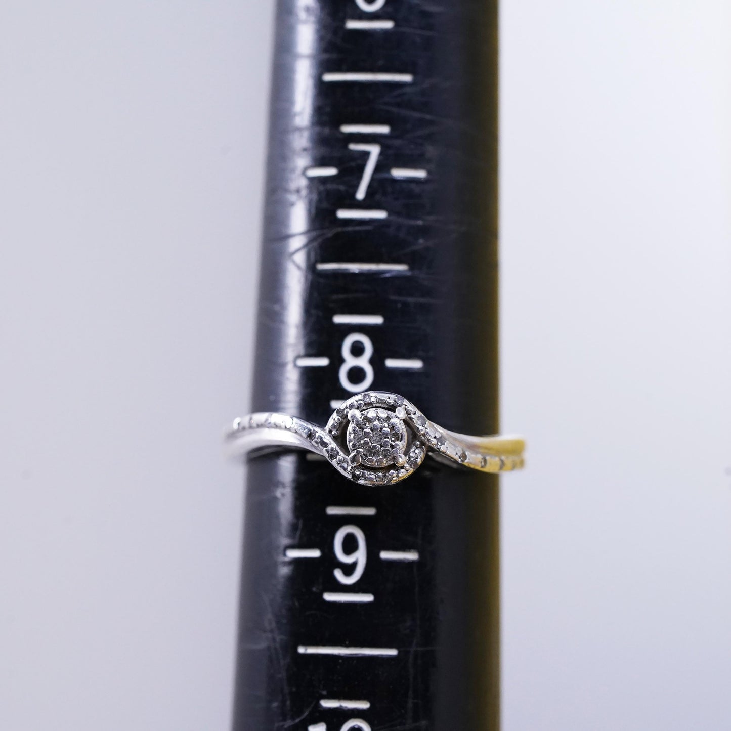 Size 8.25, vintage Sterling silver ring, 925 band with cluster diamond