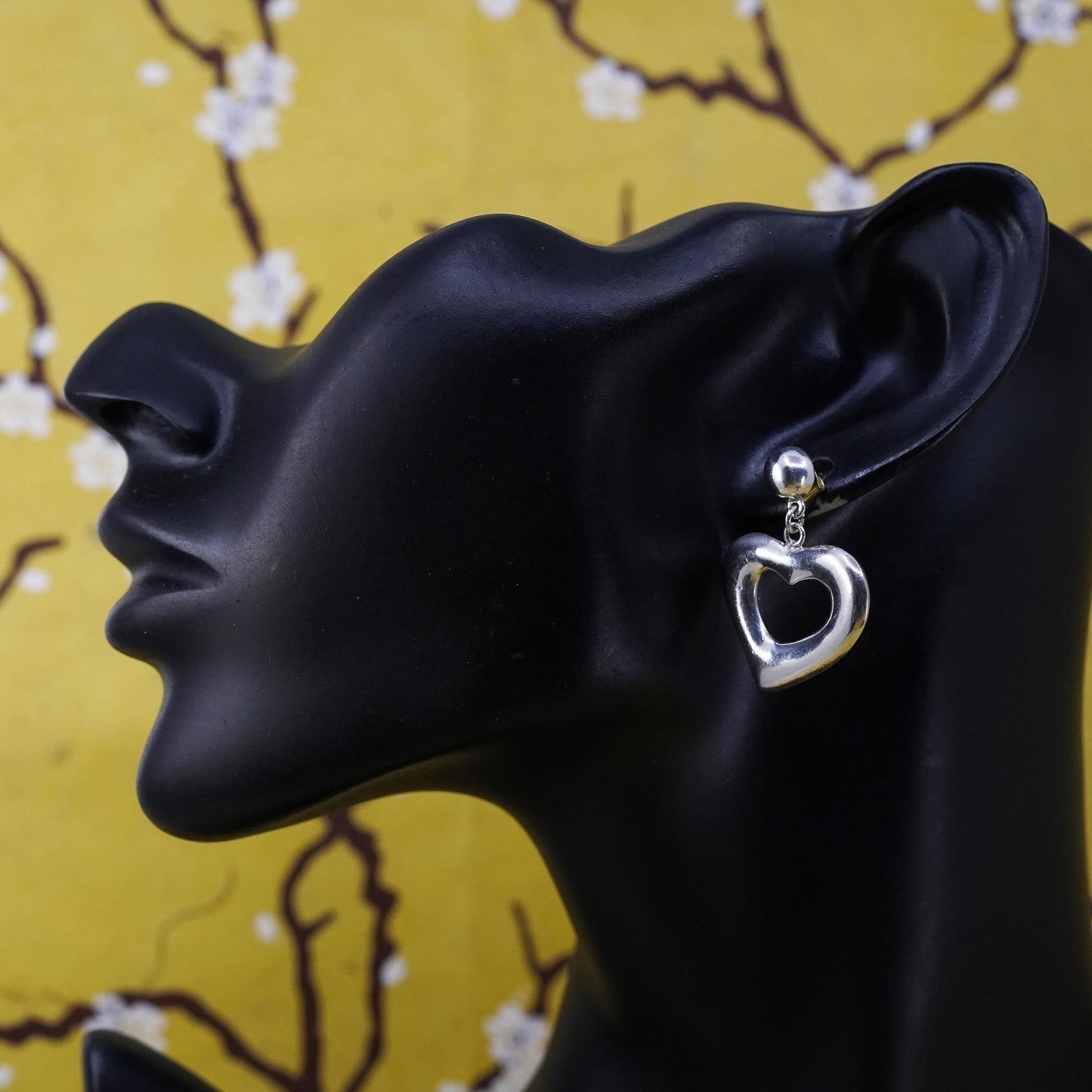 Vintage Sterling 925 silver handmade puffy heart earrings
