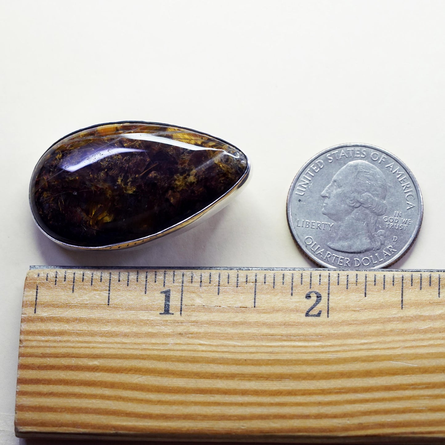 Vintage sterling silver teardrop with golden Pietersite, 925 handmade pendant