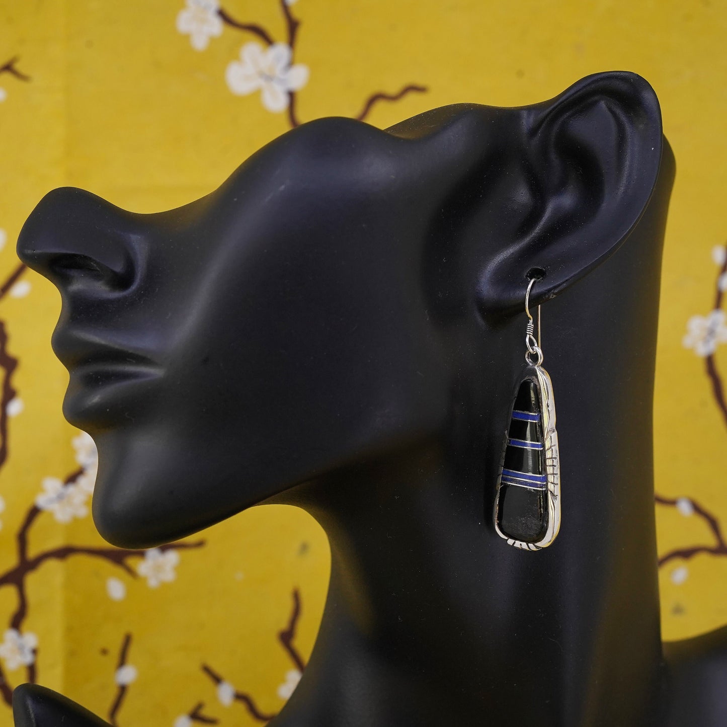 Native American Ben Boyd sterling silver earrings, Navajo 925 teardrop onyx