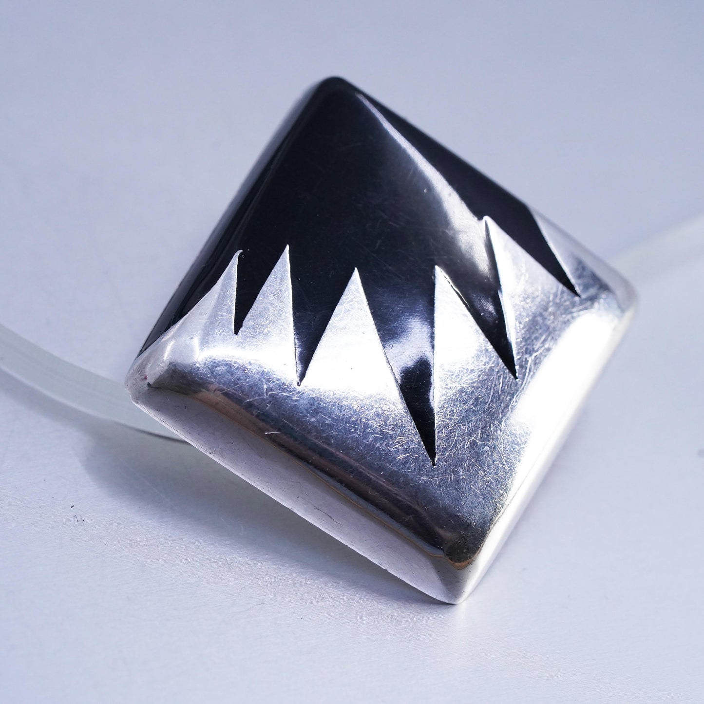 Vintage Mexican Sterling 925 silver handmade square brooch, pendant with onyx