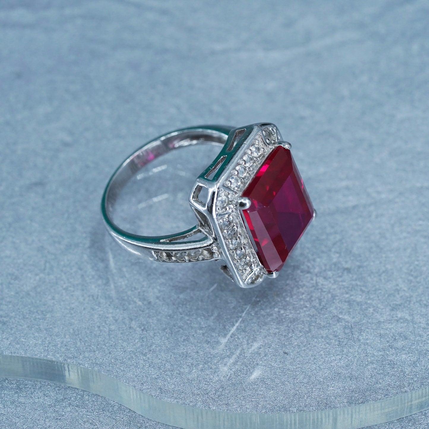 Size 6, vintage Sterling 925 silver ring with ruby and cz