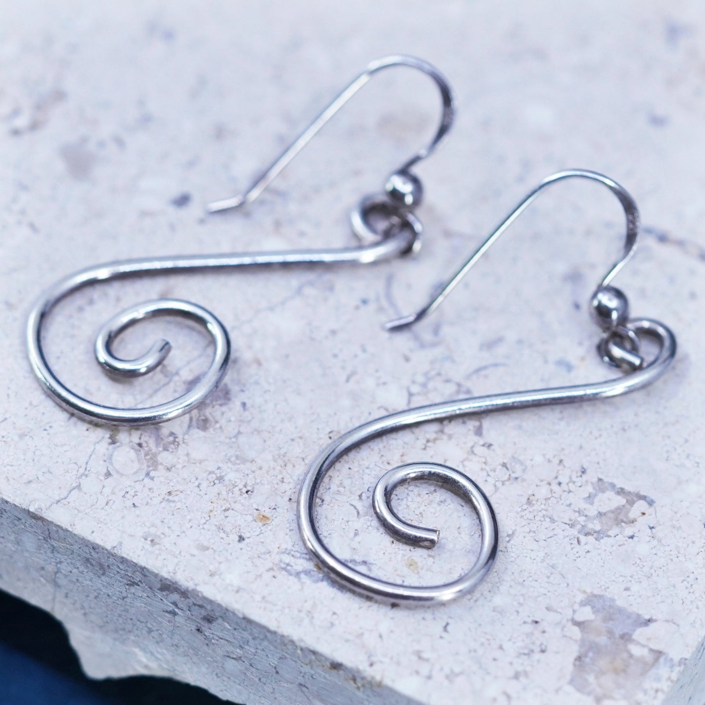 Vintage Sterling Silver handmade Earrings. 925 swirl dangles