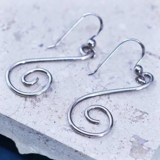 Vintage Sterling Silver handmade Earrings. 925 swirl dangles