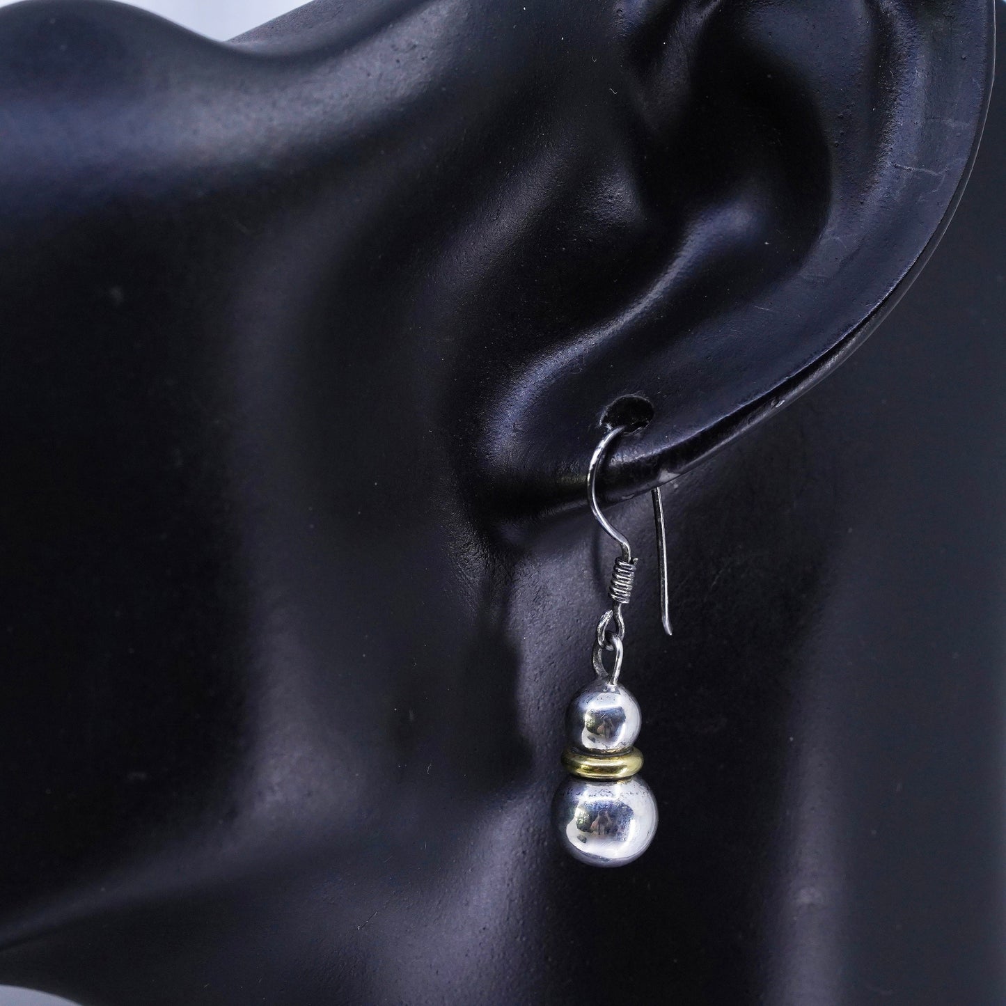 Vintage two tone Sterling 925 silver teardrop earrings with beads