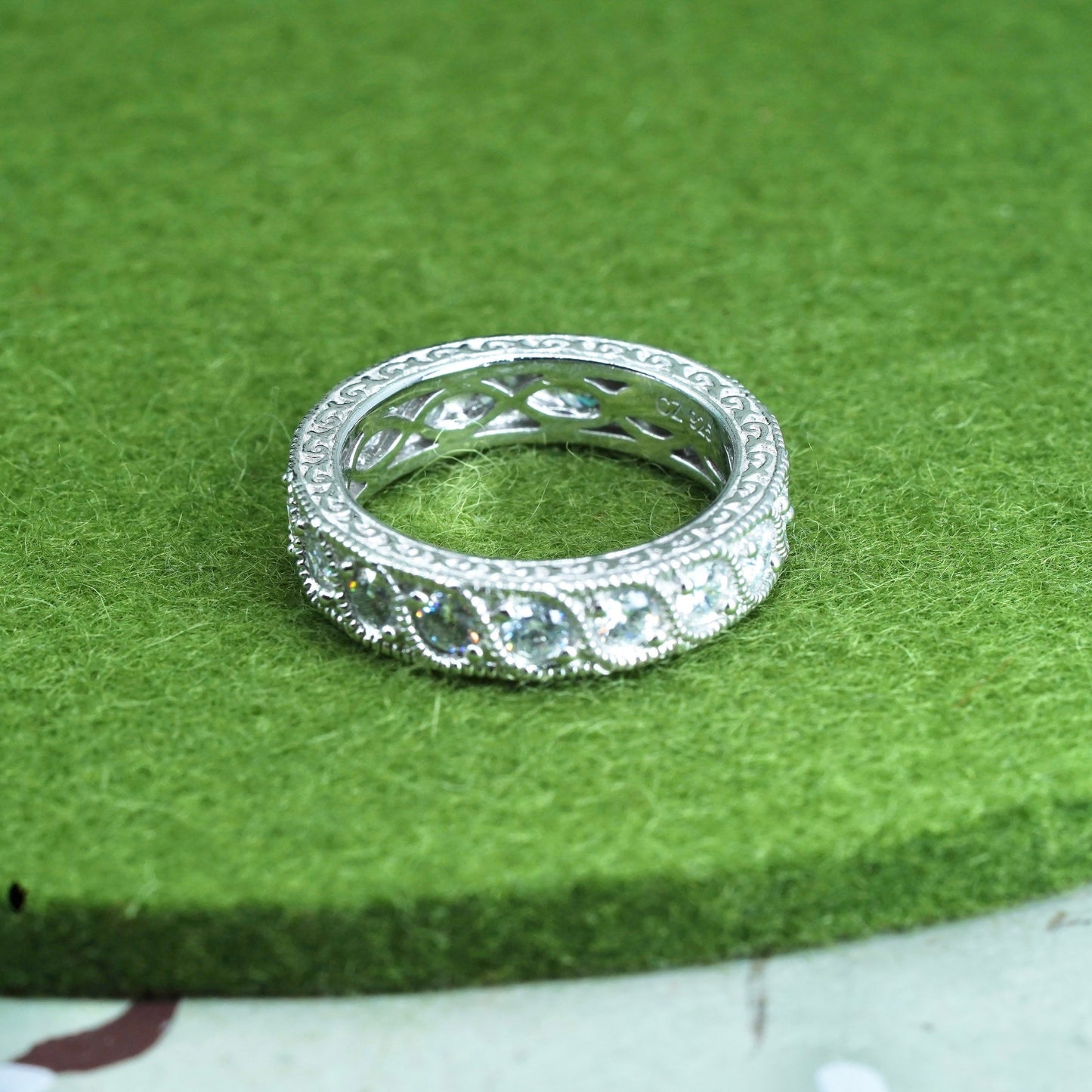 Size 8, Vanna K. Sterling silver ring, wedding band, 925 silver round cut CZ