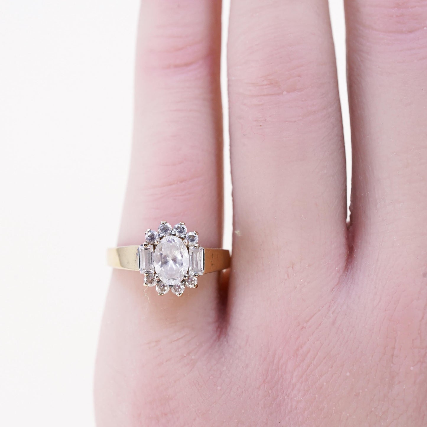 Size 5.25, vermeil gold over sterling silver CZ ring, 925 engagement ring