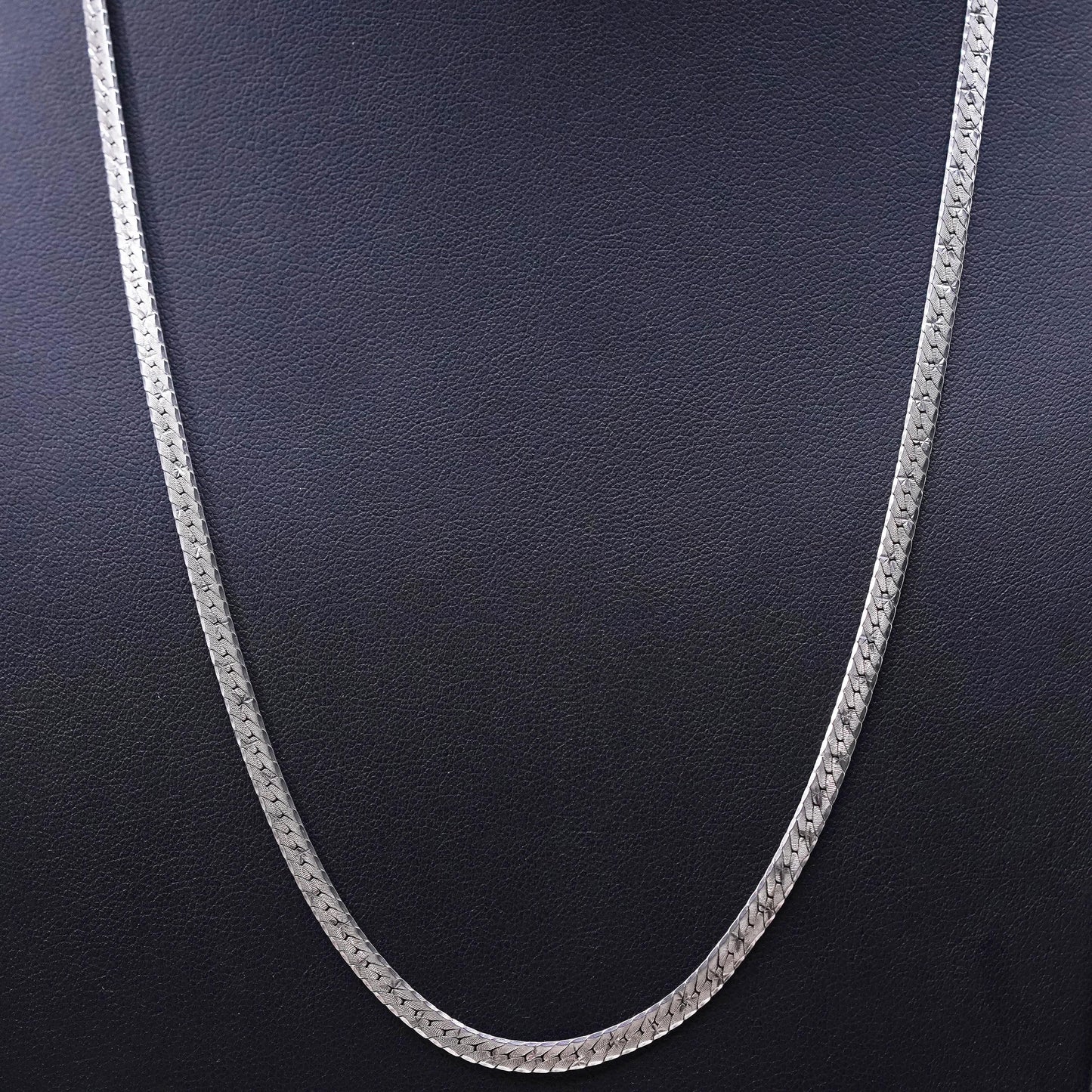 22", 4mm, vintage Sterling silver handmade necklace, 925 herringbone chain