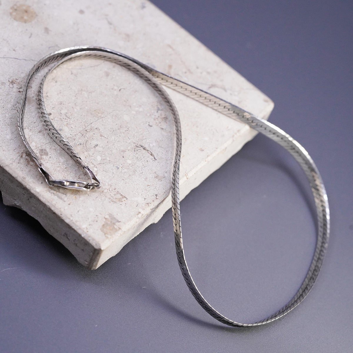 18" 5mm, vintage Sterling silver handmade necklace, 925 herringbone chain