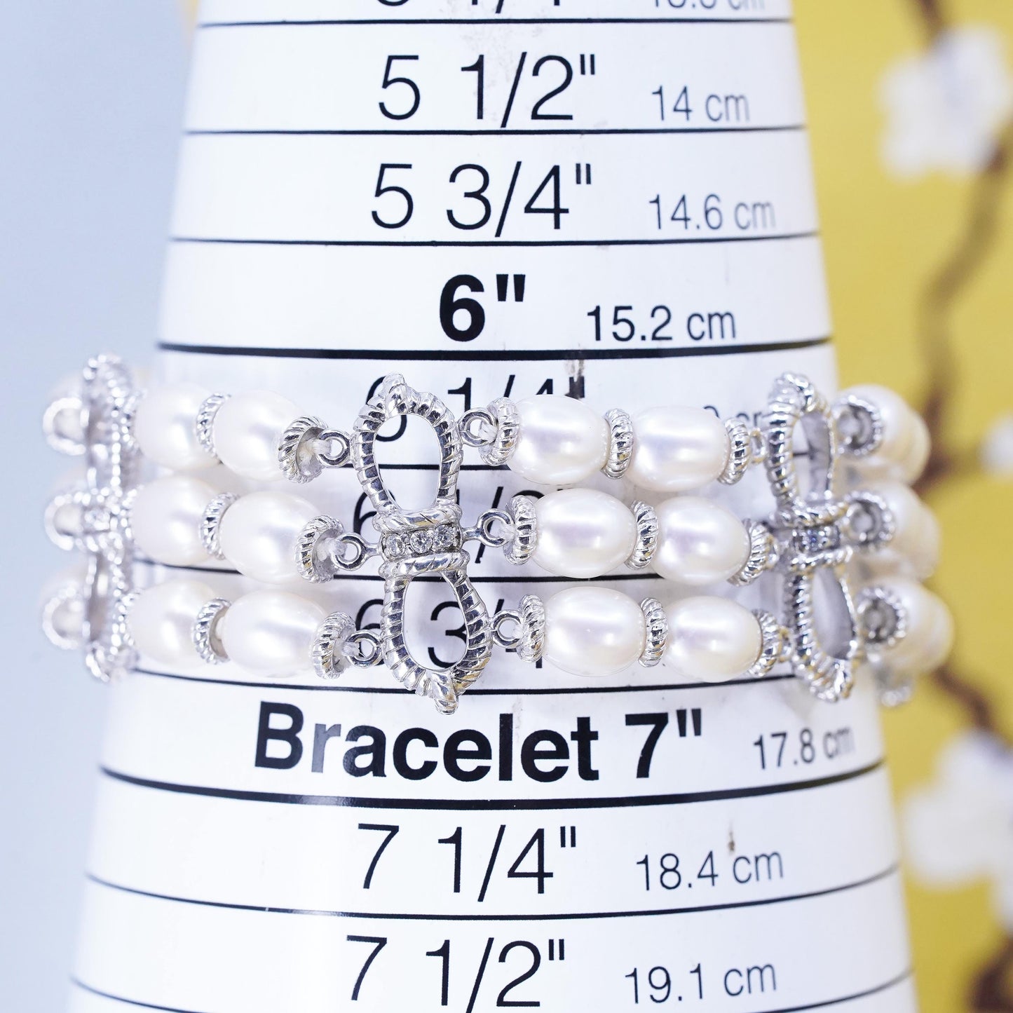 6.75”, Judith Ripka Sterling 925 silver pearl bracelet with 925 toggle closure