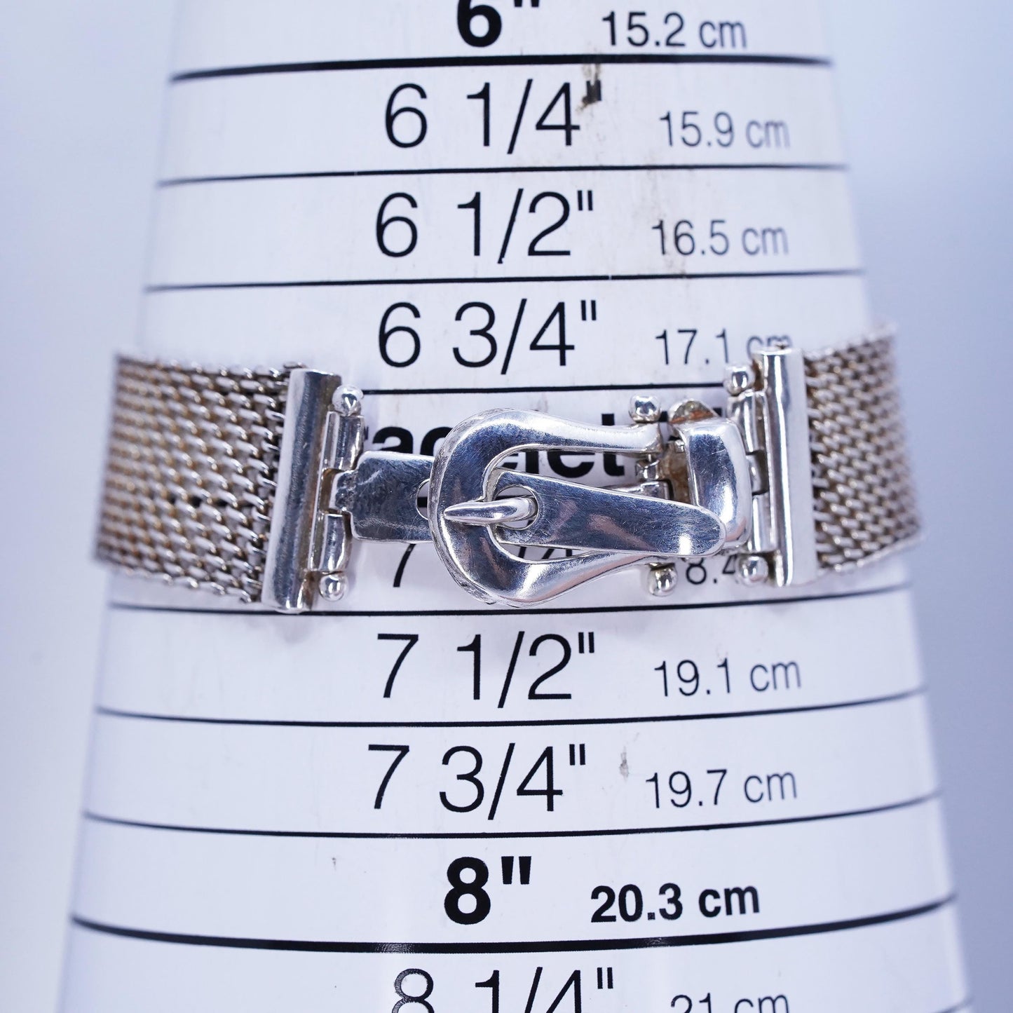 7”, Vintage Italian Sterling 925 silver handmade belt bracelet, mesh chain