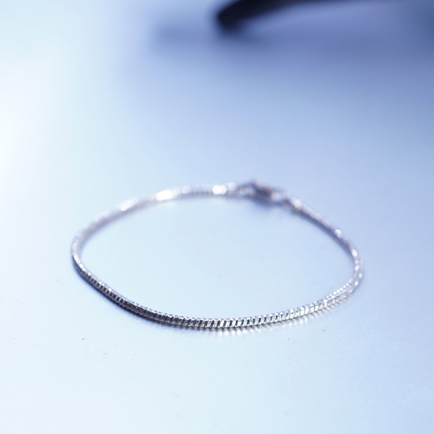 8”, 1mm, Sterling 925 silver handmade bracelet, textured snake link chain