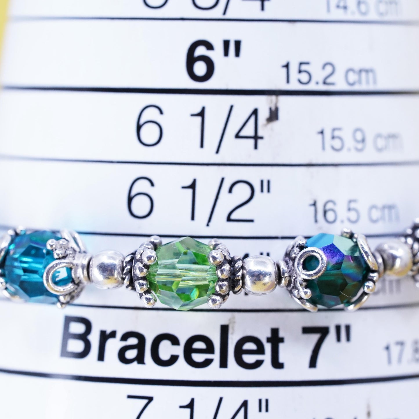 6.75”, Saki Sterling silver bracelet, 925 beads with crystal and toggle closure