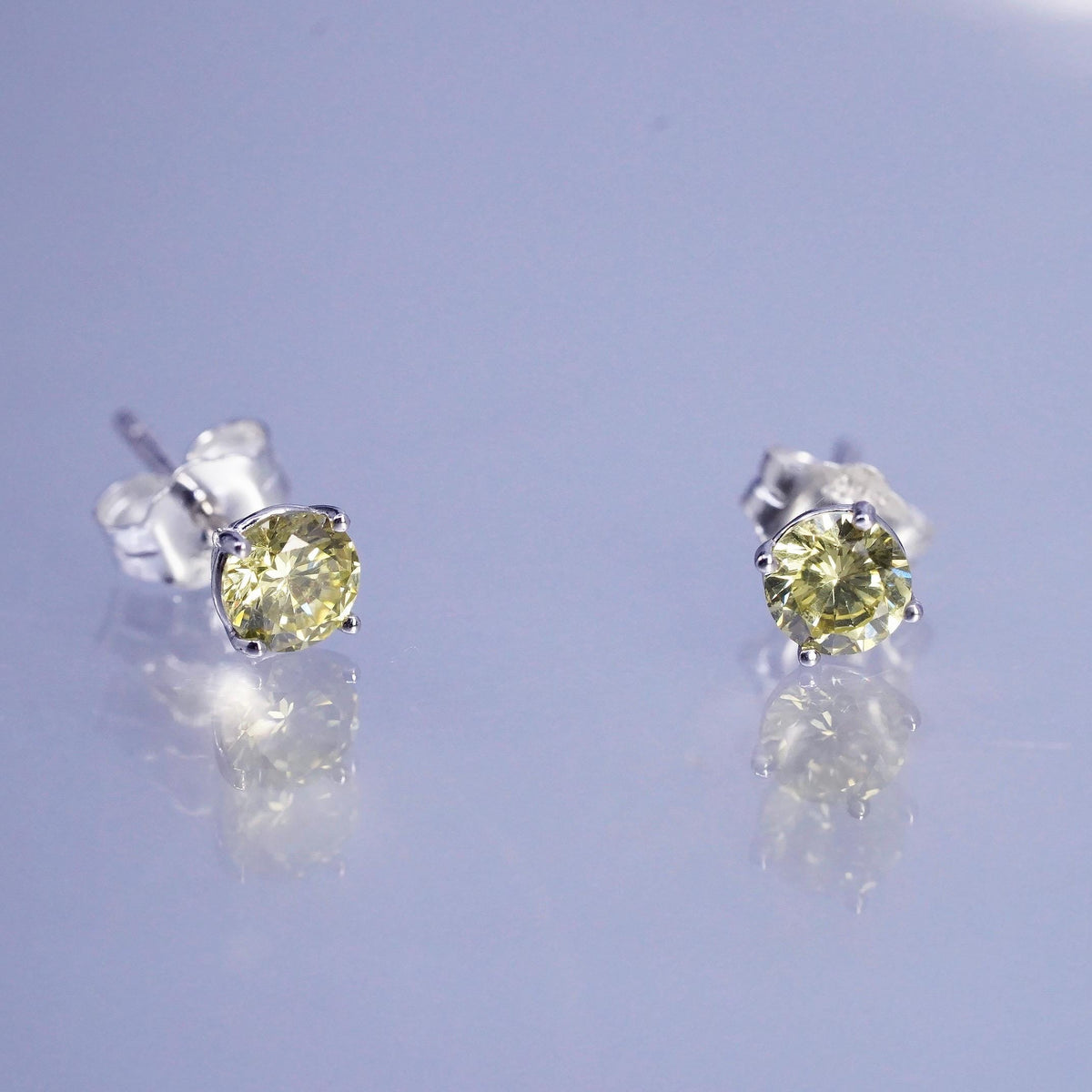 4mm, Vintage Sterling 925 silver handmade earrings, yellow crystal studs