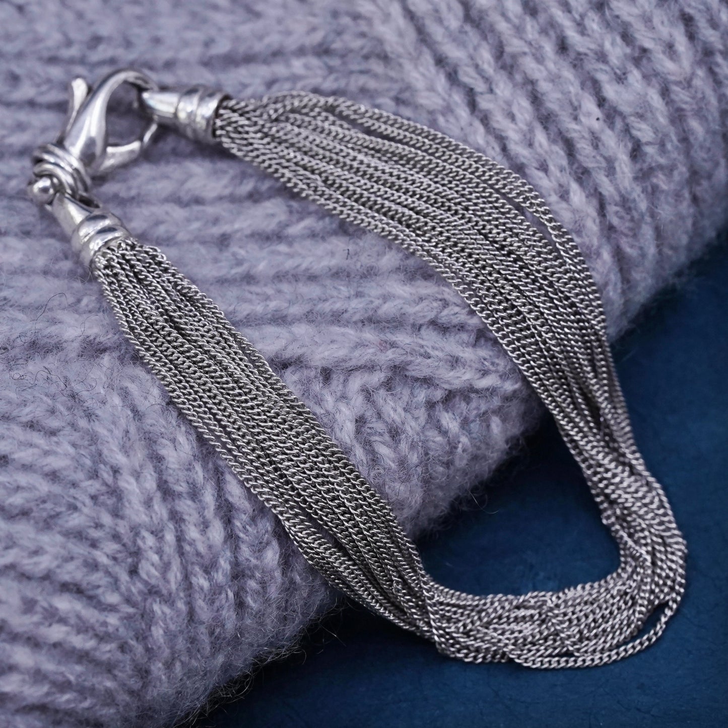 7”, vintage Sterling silver handmade bracelet, 925 multi 16 strands curb chain