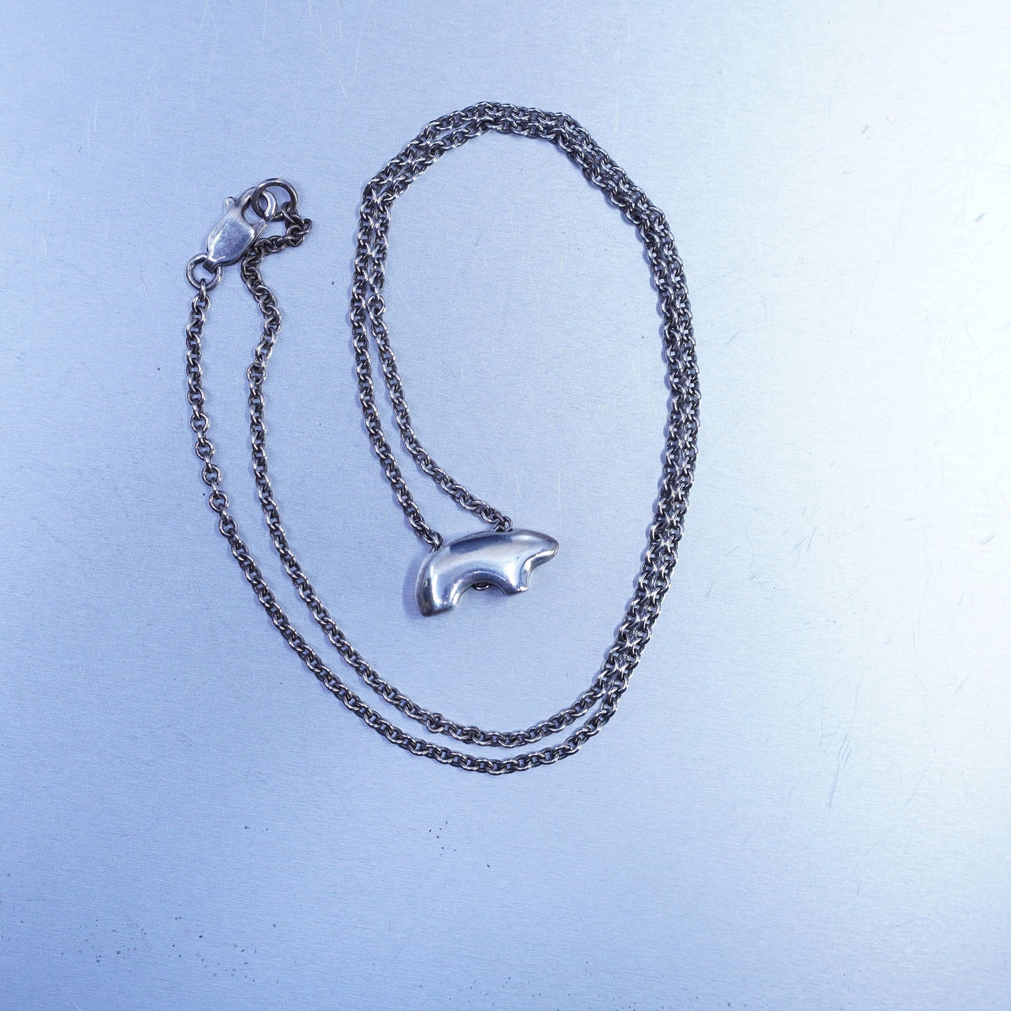 16” southwestern Sterling 925 silver circle chain necklace with bear pendant