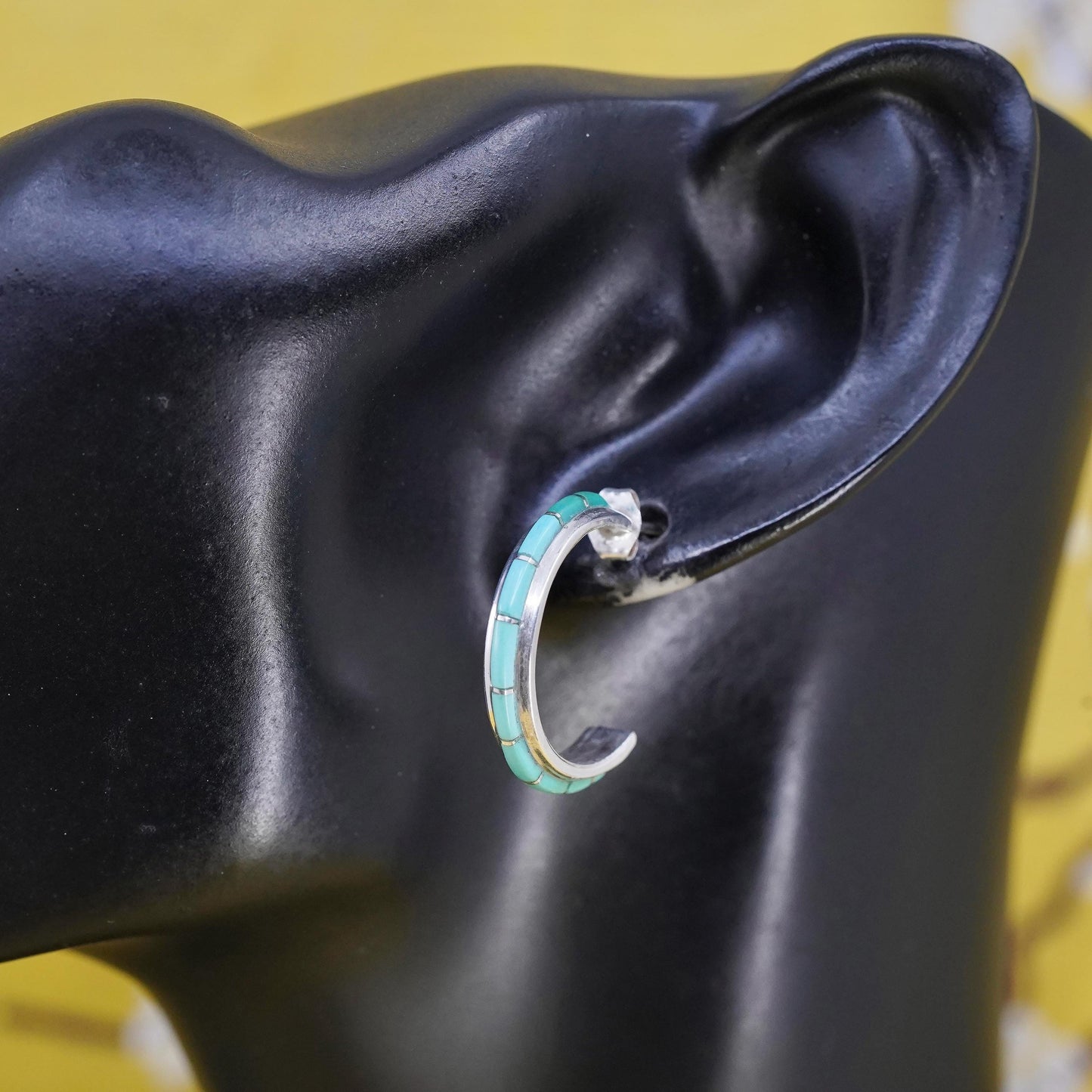 1” Native American Nastacio sterling silver earrings 925 huggie studs turquoise