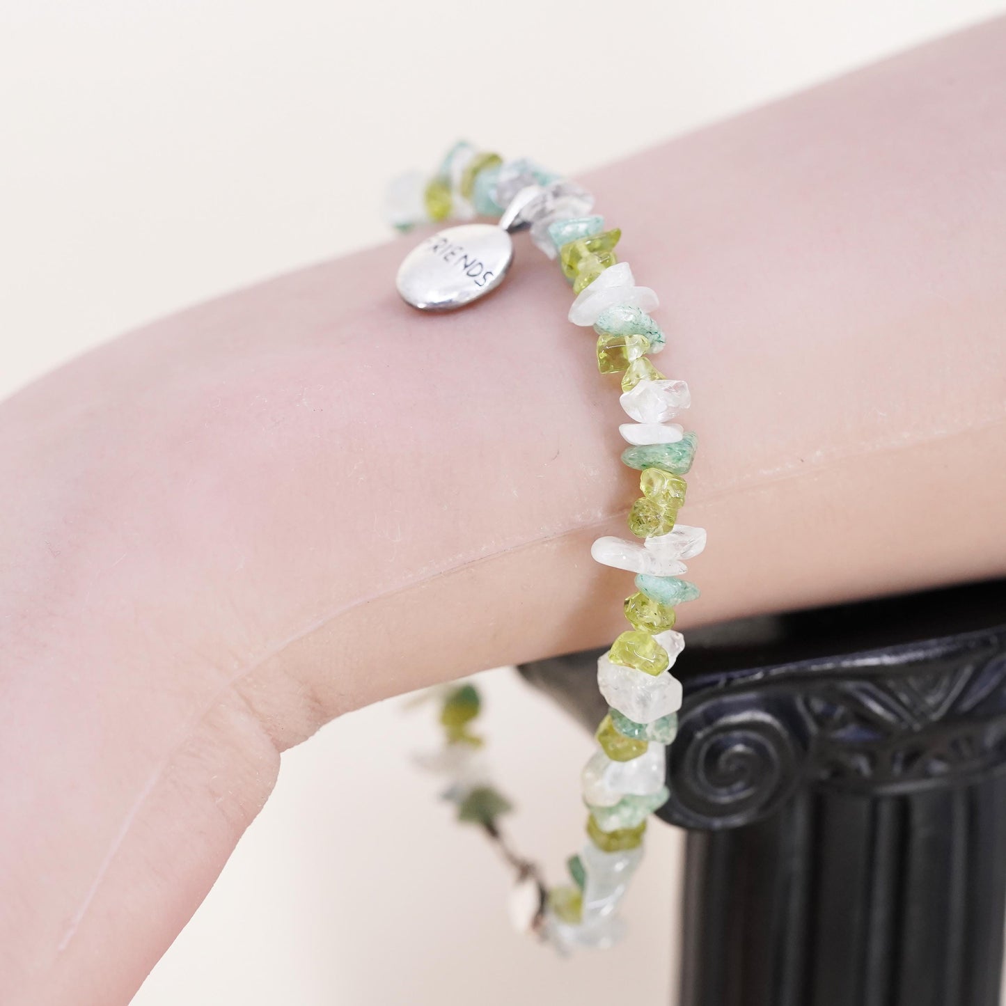 7.5”, peridot citrine agate beads sterling 925 silver bracelet friends charm