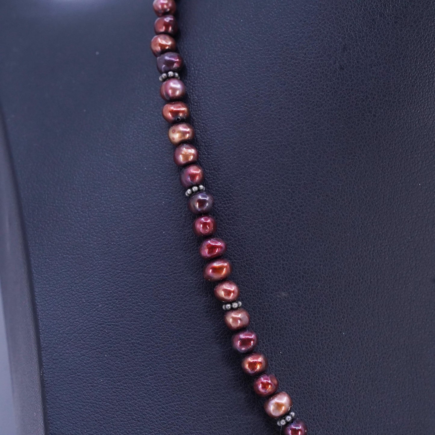 16", Vintage 5mm red freshwater pearl necklace Sterling 925 silver pendant Sing