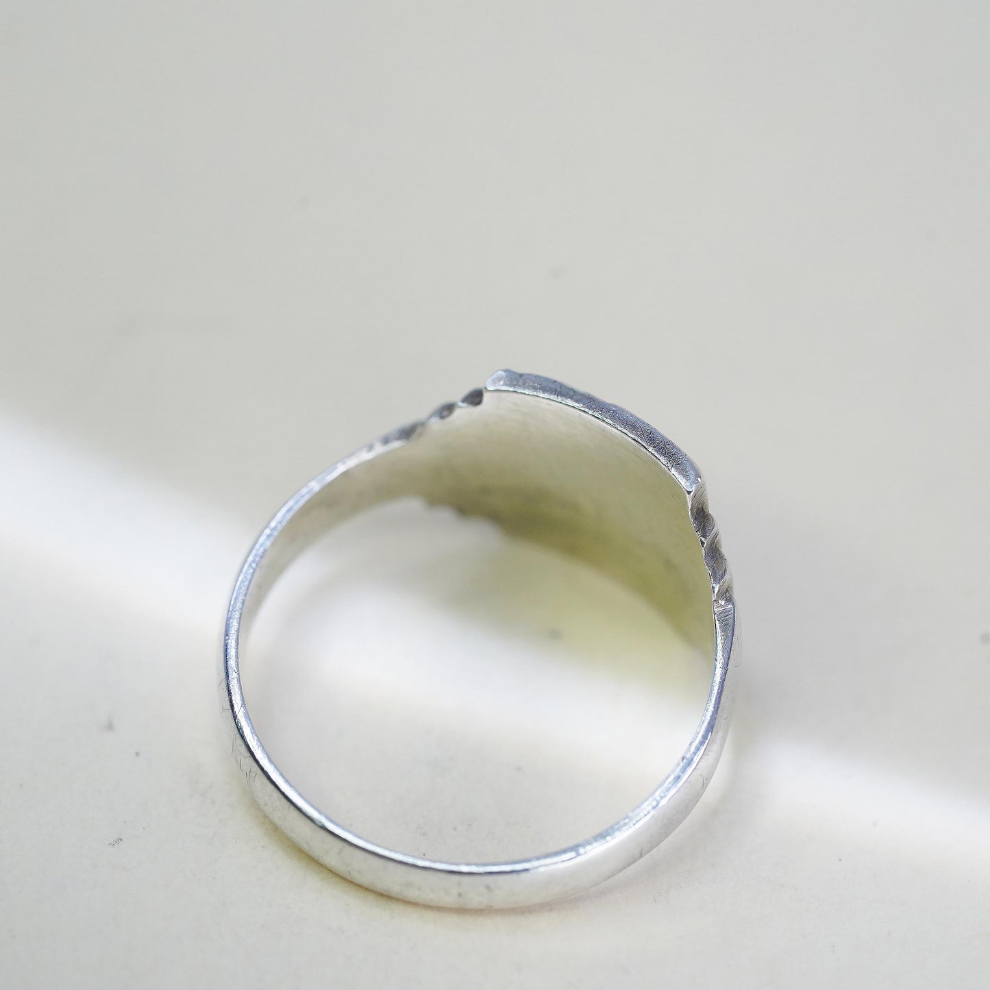 Size 9.5, Vintage Sterling Silver Signet Ring, Art Deco Engraved Ring, Unisex