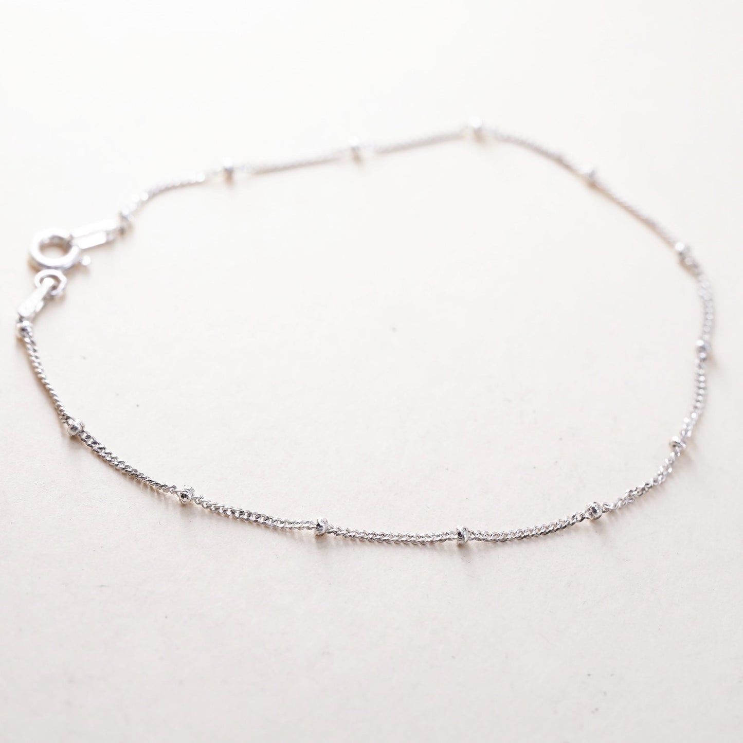 7.25” 1mm, Vintage Italian sterling silver bracelet, 925 curb chain with beads