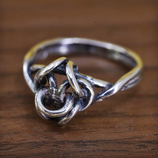 Size 6, vintage Sterling silver handmade knot ring, 925 wired band