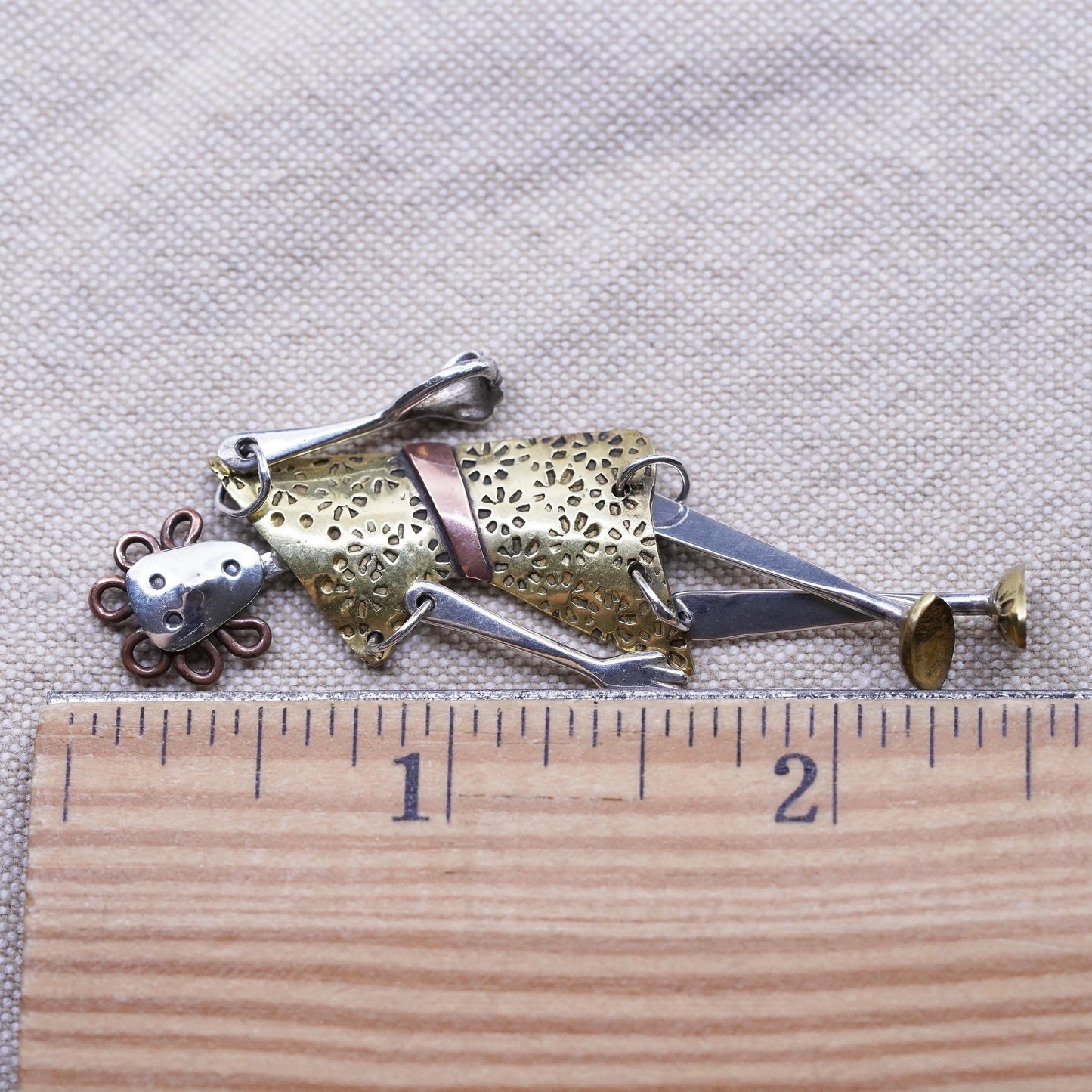 Vintage triple tone Sterling silver handmade pendant, 925 lady charm