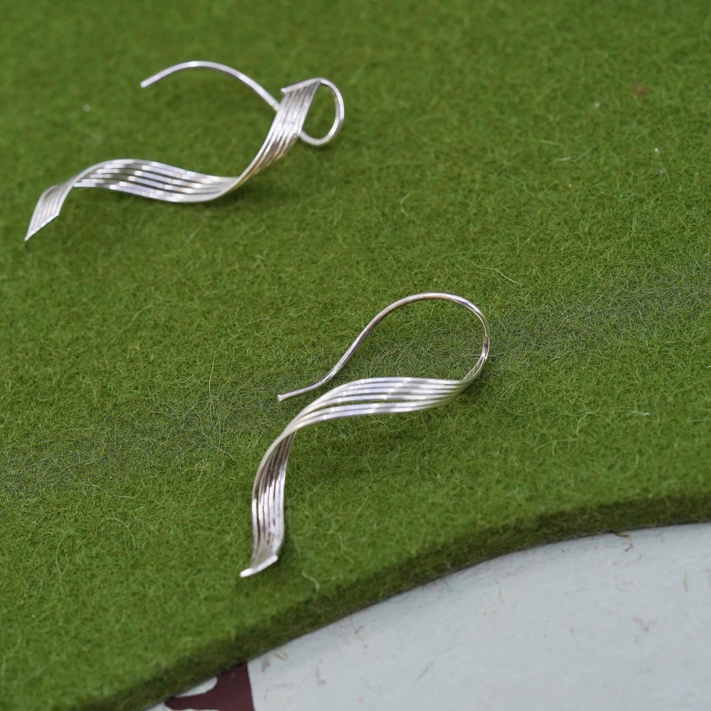 Vintage sterling silver handmade earrings, 925 twisted dangles, silver tested