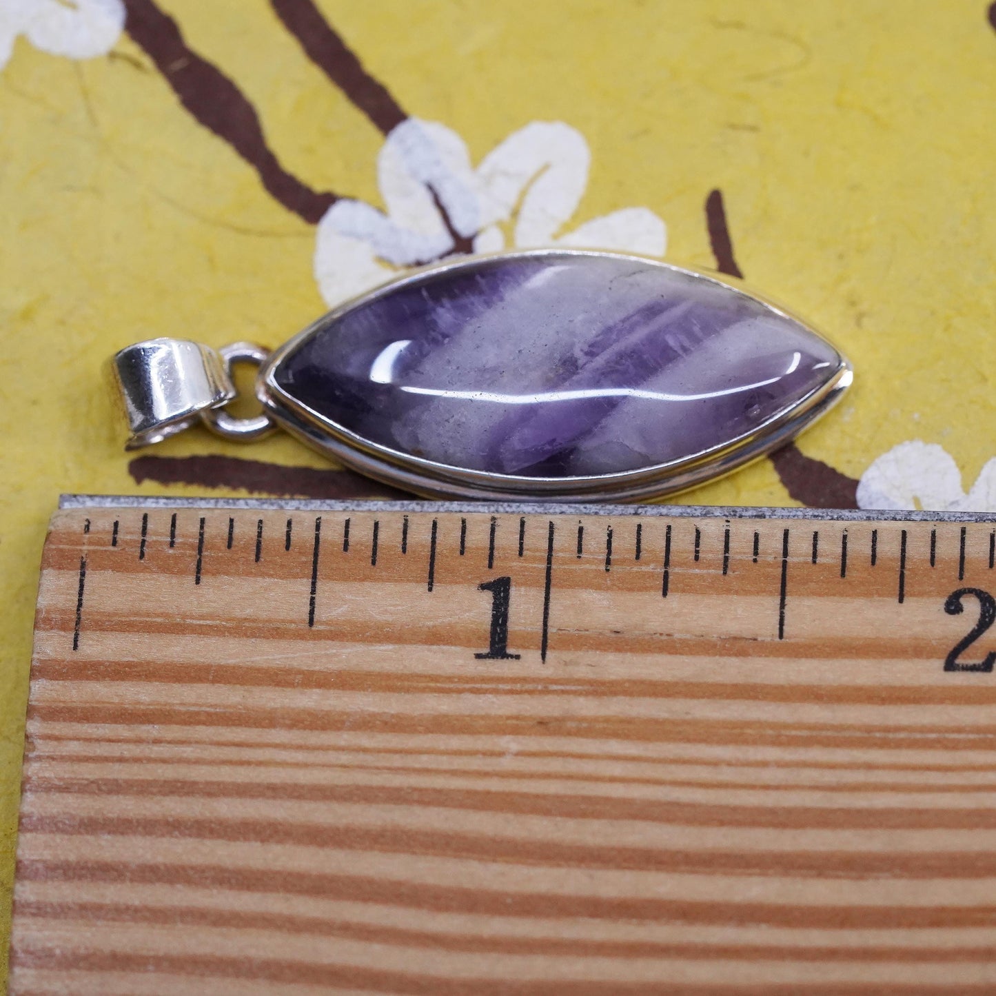 Vintage Sterling 925 silver handmade marquise shaped pendant with amethyst