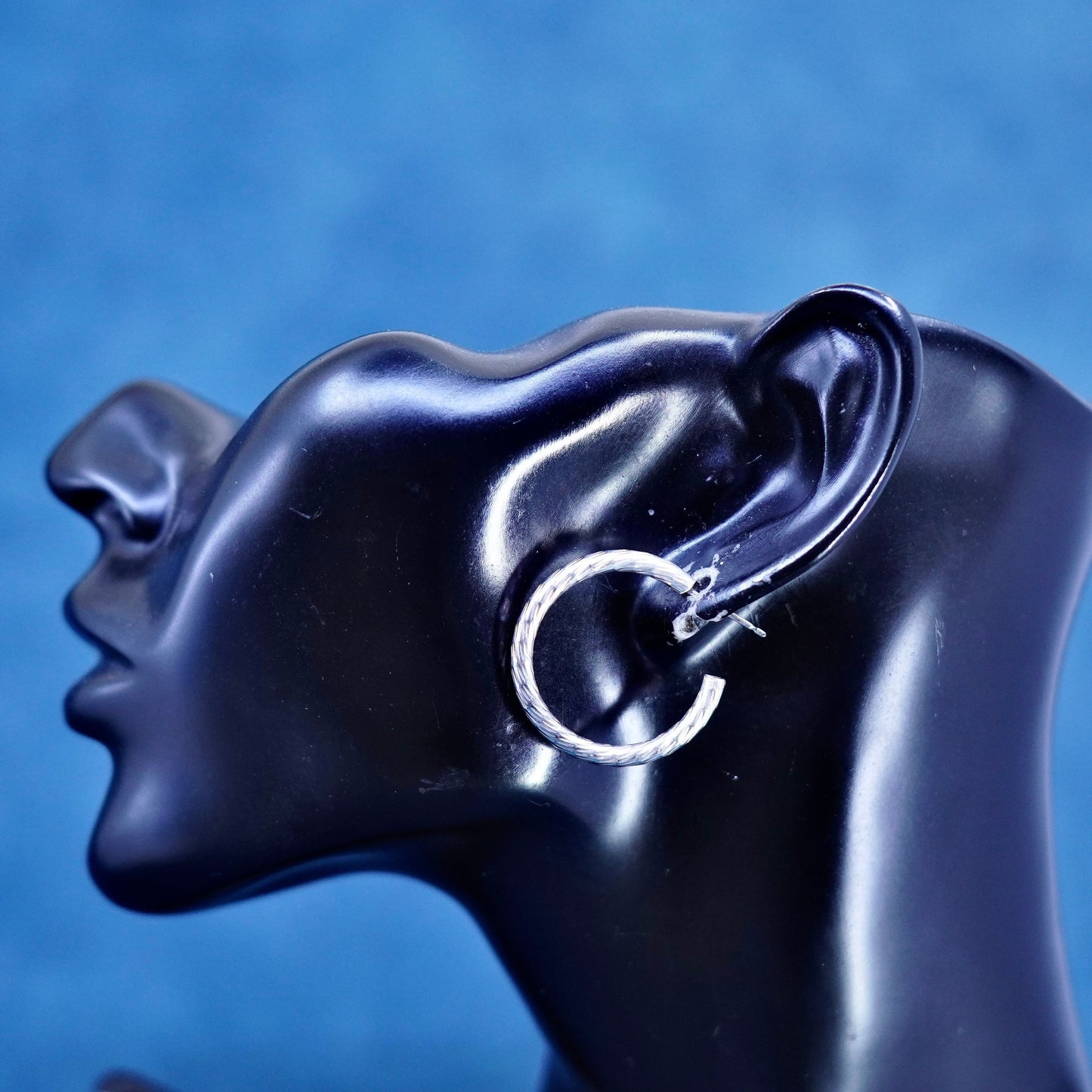 1”, vintage Sterling silver handmade earrings, textured 925 hoops, huggie