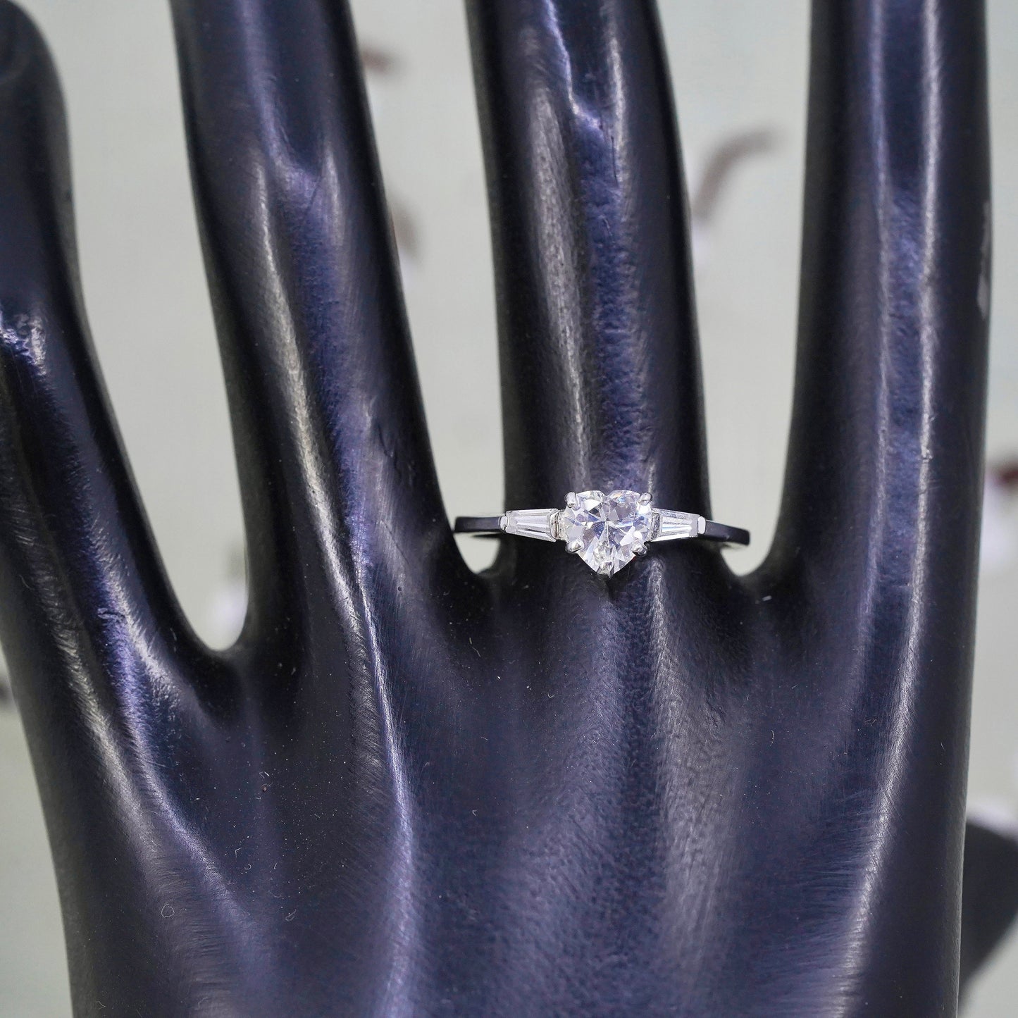 Size 9.25, Vintage sterling silver handmade ring, engagement ring with heart cz