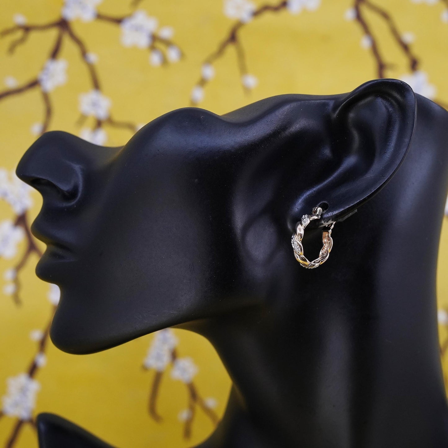 0.75", VTG vermeil gold over Sterling silver earrings, 925 huggie hoops diamond