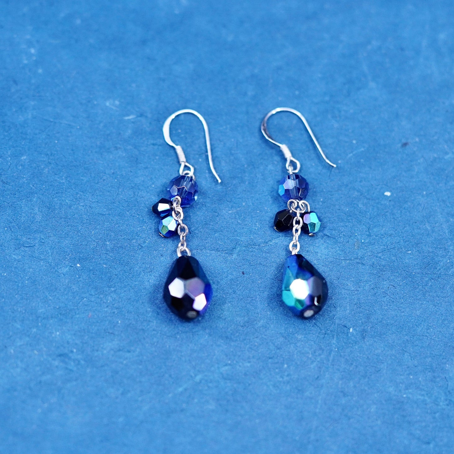 Vintage sterling silver 925 earrings with teardrop black crystal dangles