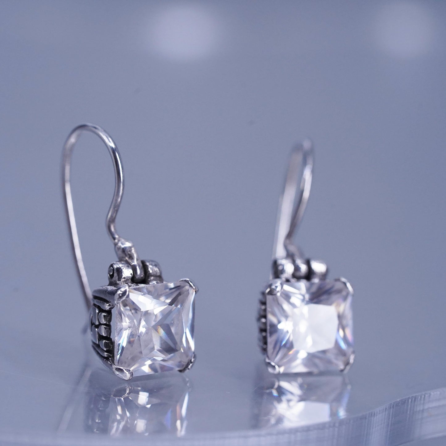 Vintage Israel Sterling 925 silver handmade square earrings with Cz