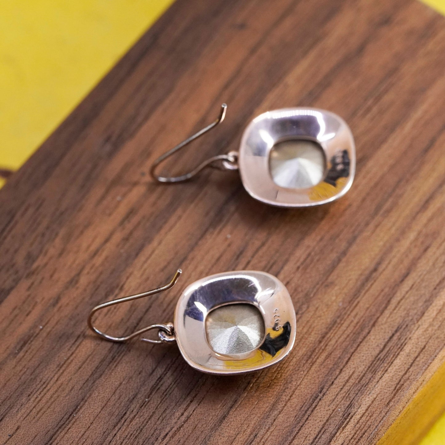 rose gold over Sterling 925 silver handmade earrings with checker cut crystal