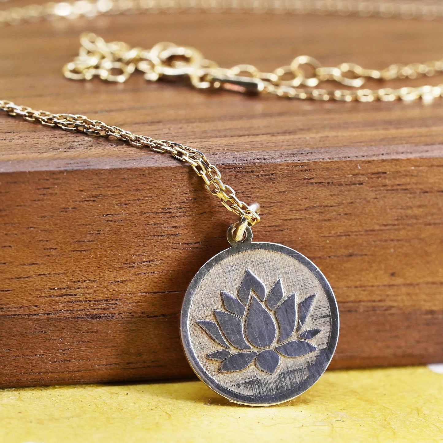 14+2", sterling silver necklace, vermeil gold 925 chain Lotus flower pendant