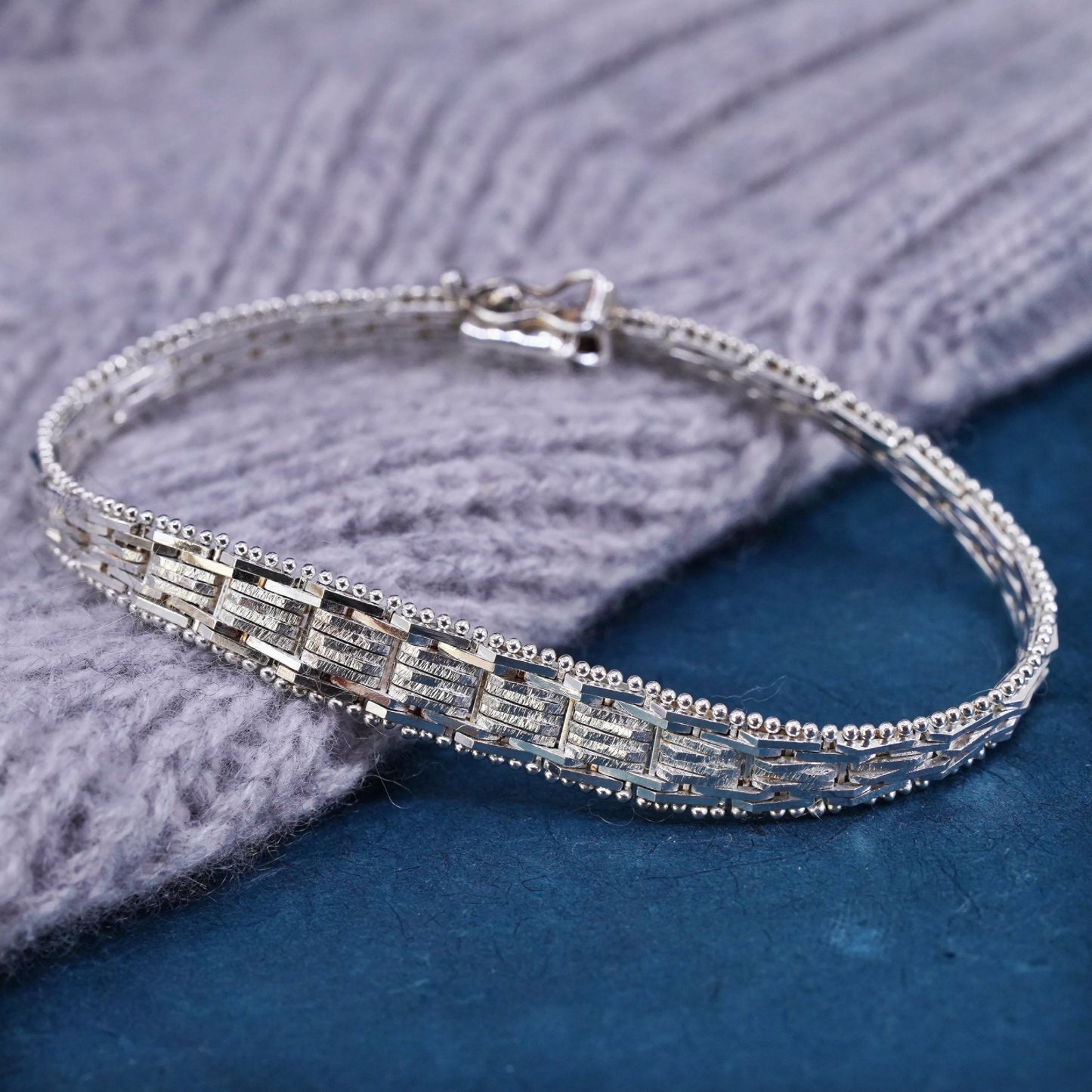 7”, 6mm, Vintage Italian sterling 925 silver chain, Italy Riccio bracelet