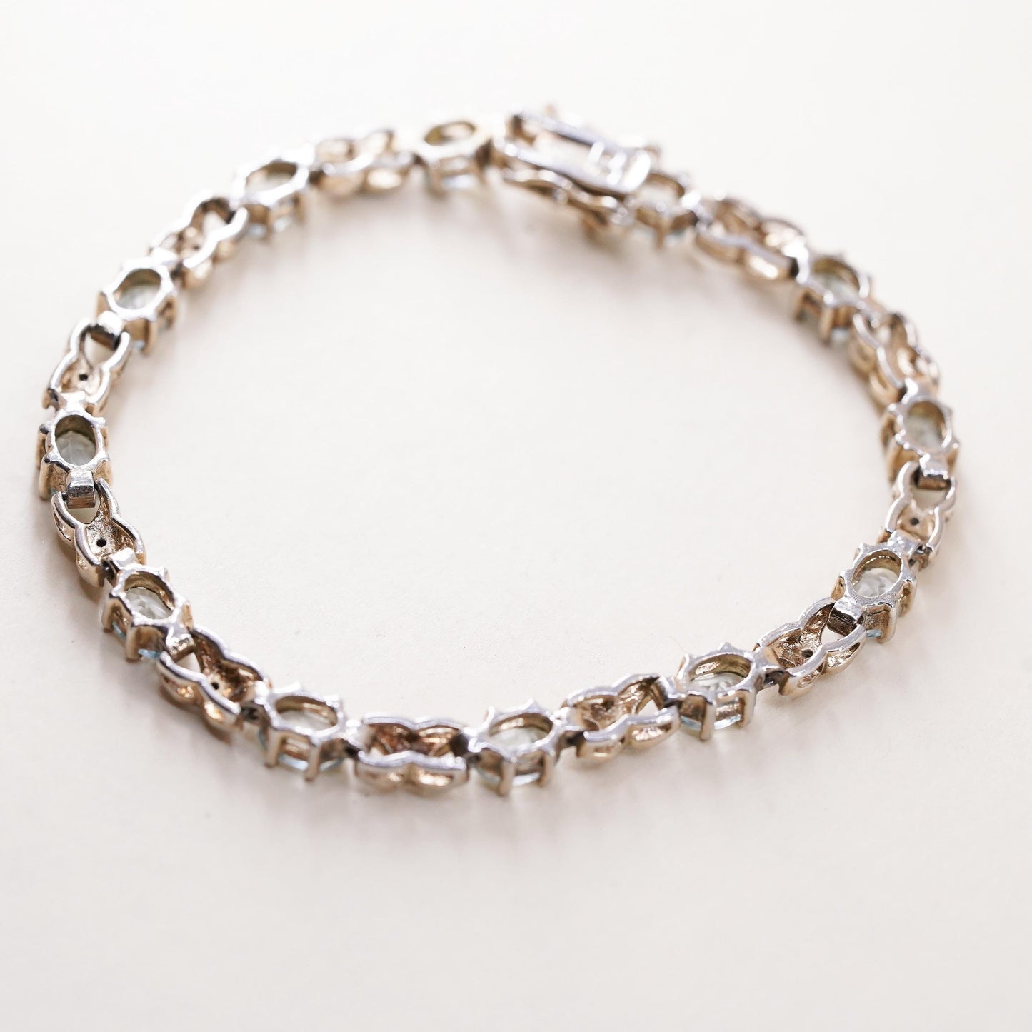 7”, vermeil gold plated sterling silver tennis bracelet, 925 blue topaz diamond