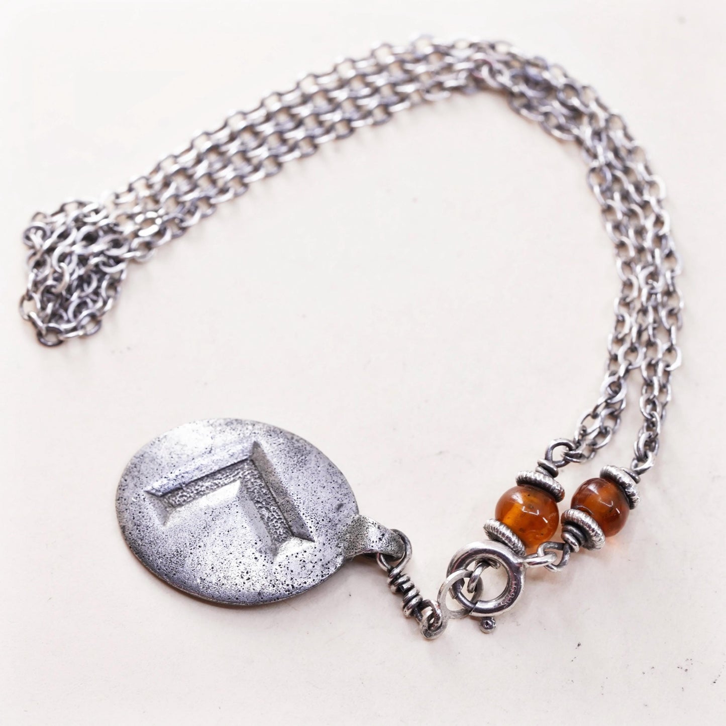 9.25”, sterling 925 silver double strands circle chain bracelet amber charm