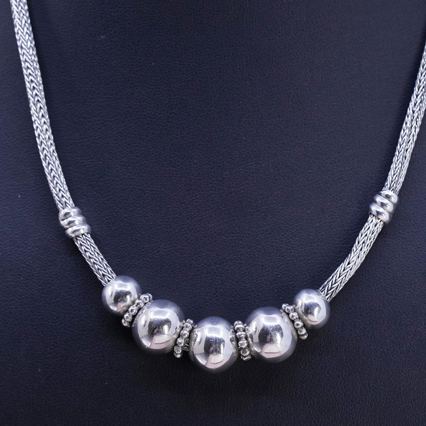 18+3" 4mm, vintage bold Sterling silver necklace, 925 wheat chain beads pendant