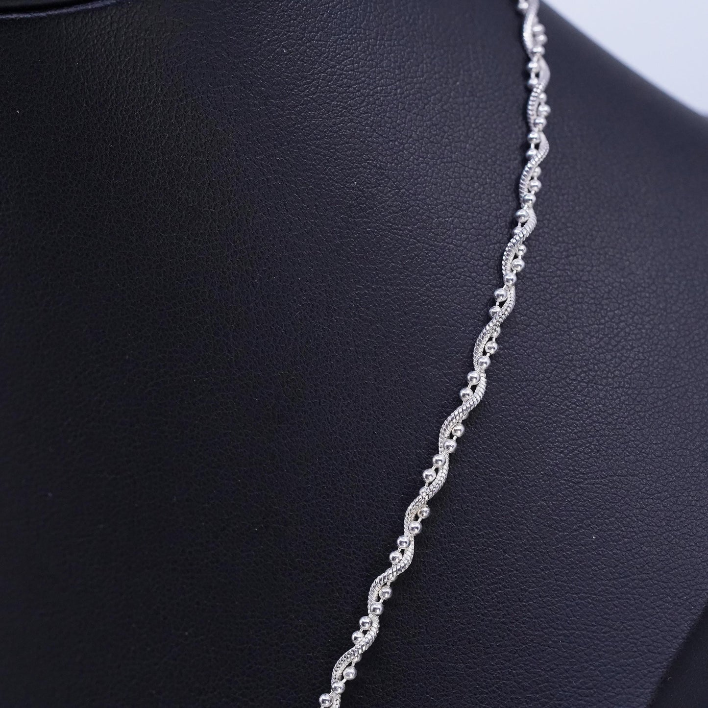 18" 3mm, vintage Italian Sterling silver necklace, 925 snake bead chain twisted